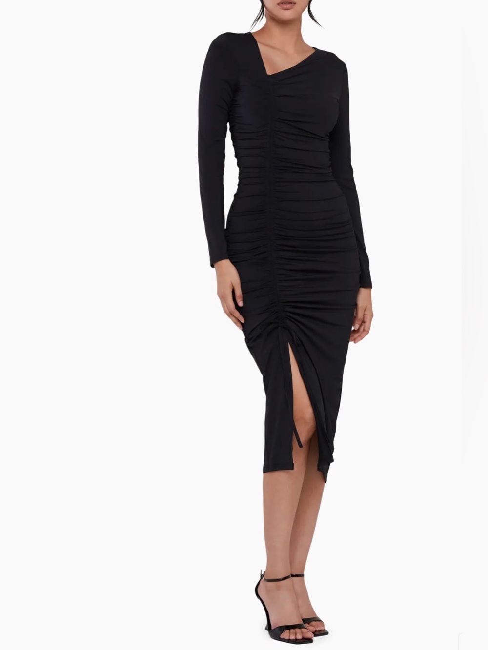 Rachel Parcell Asymmetric Shirred Jersey Midi-Dress in Black Size XS
